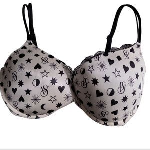 VICTORIA'S SECRET Grey/Black Shapes VS Logo "Very Sexy Push Up" Underwire‎ 34DD